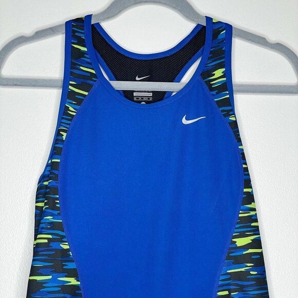 Nike dri-fit blue green space camo mesh active athletic work out‎ gym tank top - Picture 2 of 10